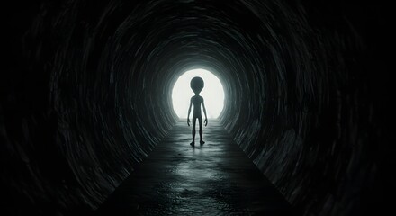Alien Silhouette in Bright Tunnel