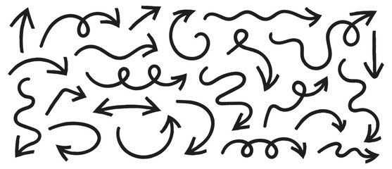 Hand-drawn arrows in chalk and charcoal style. Rough texture and sketchy lines give a raw, artistic feel — perfect for educational visuals, blackboard-style designs, or creative posters.