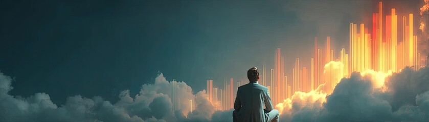 Obraz premium Wealth visualization for prosperity with strategy and income concept. A person reflecting on a vivid sunset over the horizon.