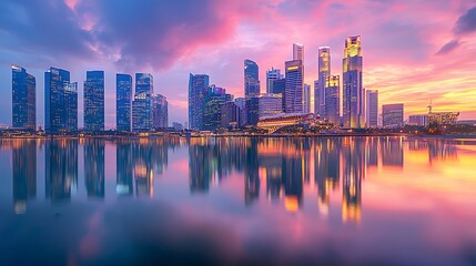 Fototapeta premium Twilight skyline with glass buildings high resolution picture