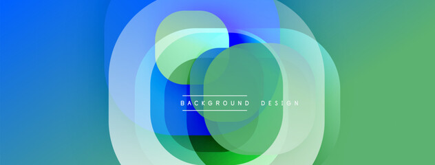 Abstract circles overlap, creating vibrant blue, green gradients. Modern design element for backgrounds, presentations. Smooth transitions visible.