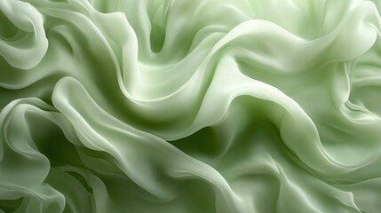 Fototapeta premium Pale green fabric drapes, studio shot, soft light, textile background, design resource