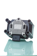 Automotive Repairing Concepts. Set of New Car Ignition Coil Placed Over Pure White