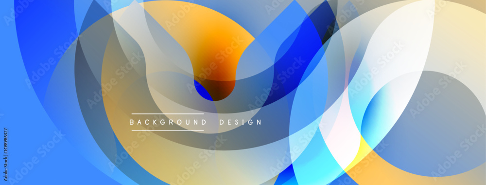 Aufkleber Abstract shapes overlap, creating dynamic colorful composition. Blue, orange, white hues blend seamlessly. Modern design element.