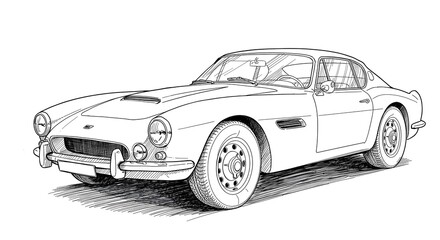 Fototapeta premium Classic Italian Gran Turismo coupe car illustration in line art style