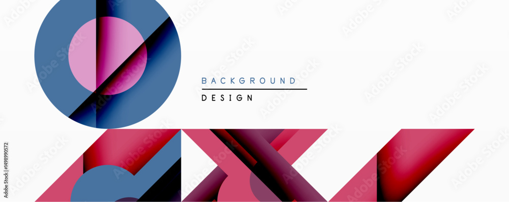 Leinwandbilder Abstract geometric composition. Overlapping shapes create dynamic visual effect. Pink, blue, black colors dominate design. Minimalist style, modern aesthetic.