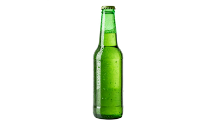 vibrant Green bottle of beer isolated on transparent background