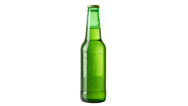 vibrant Green bottle of beer isolated on transparent background
