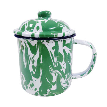 Isolated Traditional Indonesian Enamel Mug &ndash; Green Blirik Pattern