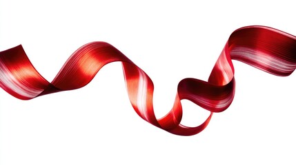 Wavy red ribbon in motion, elegant curves, pure white background -- simplicity in dynamic form