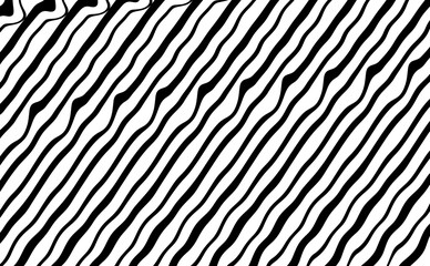 A seamless pattern of black and white wavy diagonal stripes, creating an abstract and dynamic visual reminiscent of zebra print or distorted lines.