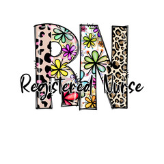 Obraz premium Colorful Registered Nurse Design with Floral and Leopard Print