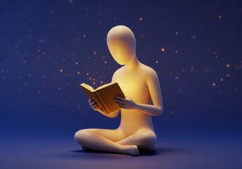 Person Reading Book Emitting Light in Dark Setting