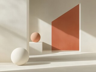 Minimalist Interior Design with Geometric Shapes and Soft Lighting