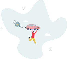 Sustainable transport concept .showing benefits of electric transportation.electric car and charging. character life .