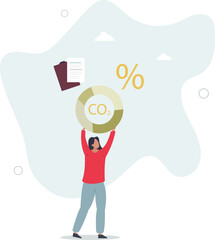 Character showing way to reduce CO2 emission through carbon tax, credit and eco investing. Low carbon and environmental responsibility concept. character life .