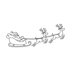 Santa Claus with Sleigh and Reindeer Flying Across the Sky - Line Art for Christmas