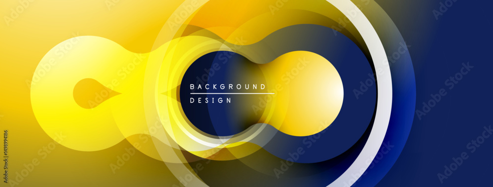 Poster abstract yellow, navy design. overlapping circles create infinity symbol. modern gradient background