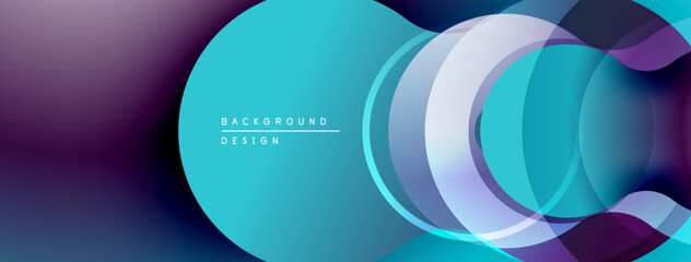 Abstract flowing shapes, vibrant blues, purples create modern background. Smooth gradients, layered design offers dynamic visual appeal.