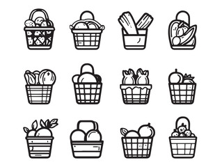 Minimalist Food Basket Line Art Illustration Vector