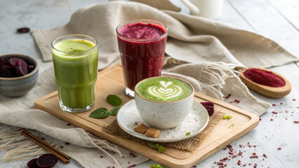 Green and red smoothies with matcha green tea