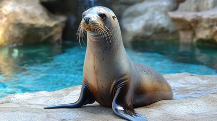 Obraz premium 59. Sea lion fur texture, sleek wet coat, rocky shore background