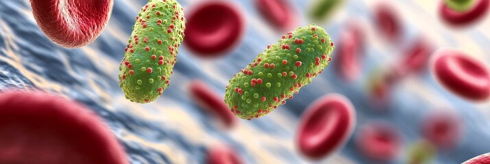 Microscopic View of Bacteria Interacting With Red Blood Cells in a Dynamic Environment.