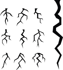 Obraz premium Ground cracks, breaks on land surface from earthquake isolated on transparent background. Vector realistic set of fissure in ground.