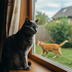 Naklejka premium Cat on Window Sill