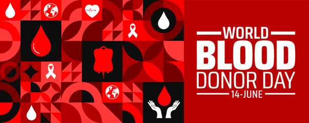 World Blood Donor Day Geometric shape pattern background banner or poster design template. observed every year in June. Holiday concept. Use to any Template, card, poster, placard, template.