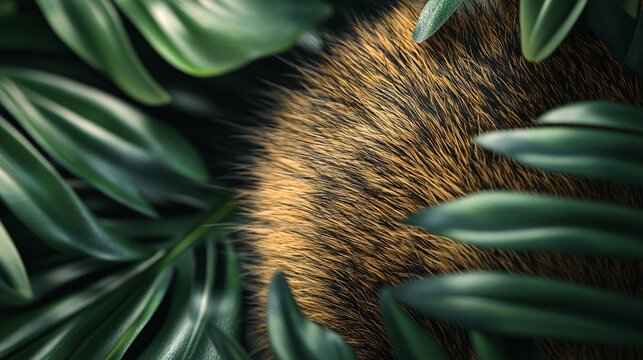 89. Tree shrew fur macro, small body texture, tropical foliage background