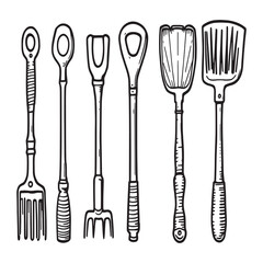 Minimalist dibber gardening tool line drawing vector