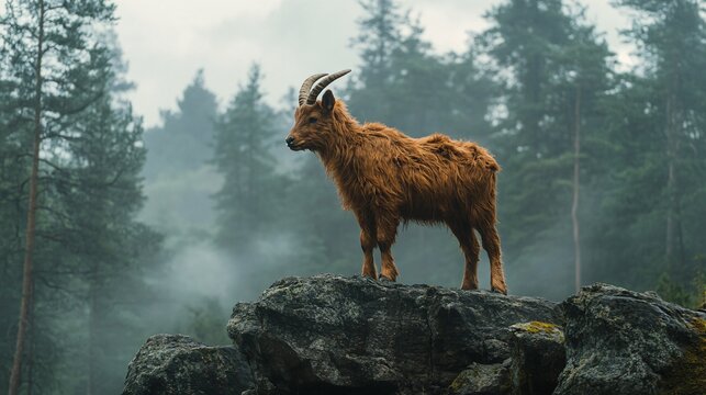 100. Saola fur texture, smooth brown coat, misty forest background