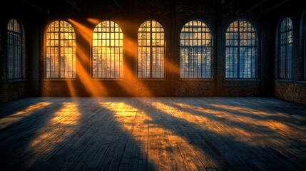 Sunlight streams into an empty industrial space
