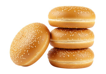 Fototapeta premium Four sesame seed burger buns isolated on transparent background