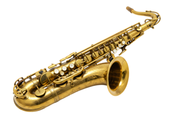 Vintage Gold Tenor Saxophone Stunning Musical Instrument isolated on transparent background