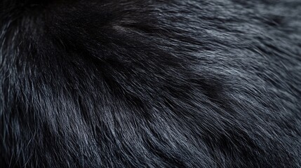 Fototapeta premium Black lemur fur macro, silky dark coat, Madagascar forest background