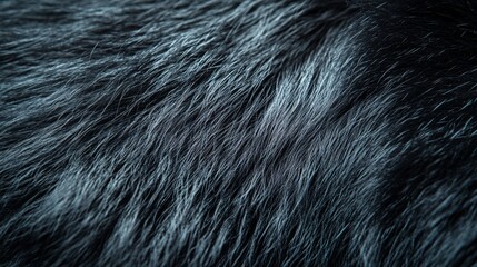 Fototapeta premium Black lemur fur macro, silky dark coat, Madagascar forest background