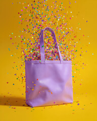 Matte lavender reusable shopping bag with surprise elements, offering both style and surprise in a sustainable accessory