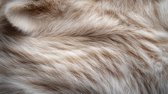 Luxurious soft beige and white animal fur texture, a detailed macro background showcasing natural fluffy hair patterns - Powered by Adobe