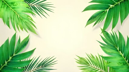Fototapeta premium Palm tree leaves frame with empty space for text in the middle isolated on white