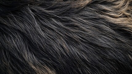 Fototapeta premium Close up of a wild animal's thick, dark coat, showing the detailed texture and pattern of the natural fur