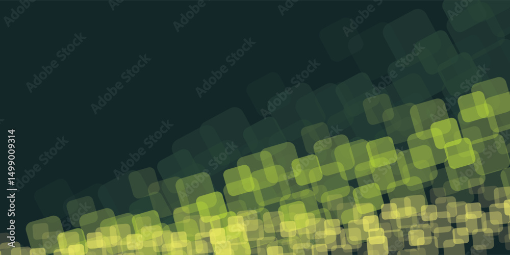 Poster a modern abstract background features overlapping rounded squares in vibrant green and yellow tones 