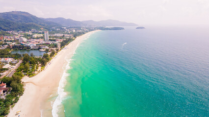 Aerial Top view Clean and beautiful Kata Karon beach Phuket Thailand, southern of Thailand,Patong beach is a very famous tourist destination in Phuket