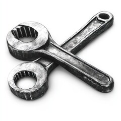 Two crossed wrenches, metallic and weathered