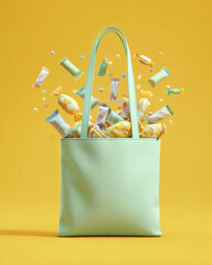 Pale jade tote bag with bowless brightly wrapped details, blending soft colors and simple elegance for a modern accessory
