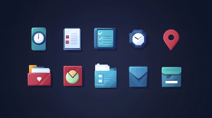 pack of business productivity icons, vector style, modern tech feel, suitable for UI design and infographics