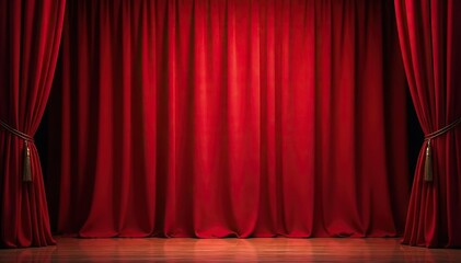 Red velvet stage curtain, closed, theater, ready for performance , texture, musical, classic