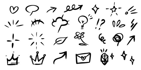 Doodle texture chalk brush crayon lines - icon vector set hand drawn simple cute set