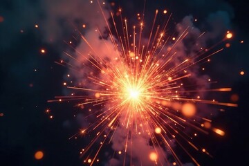 Close-up of exploding firecrackers, sparks and smoke filling the frame , night, chinese new year
